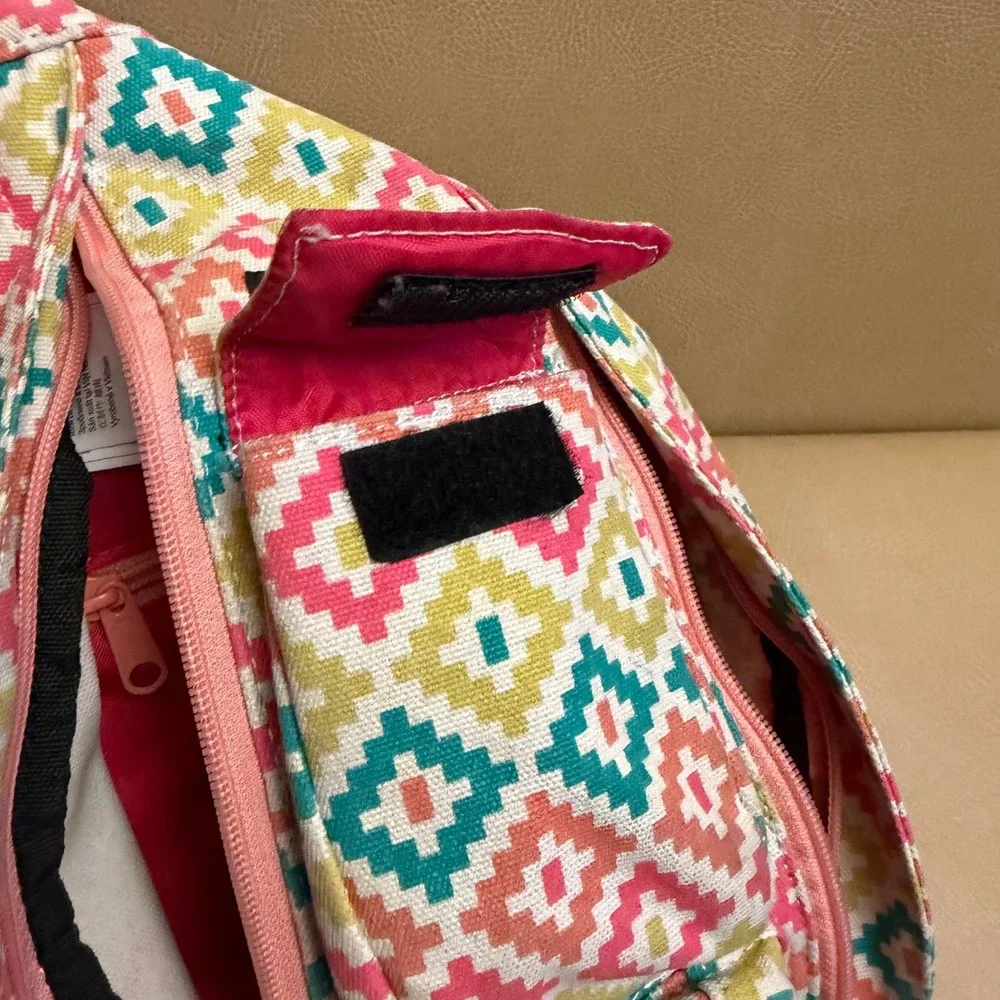 KAVU Rope Bag Sling Backpack Pink Yellow Teal Geometric Diamond Crossbody Bag